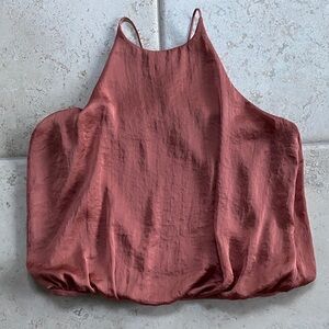 Zara Rust Cinnamon Satin Bubble Hem Cami Top